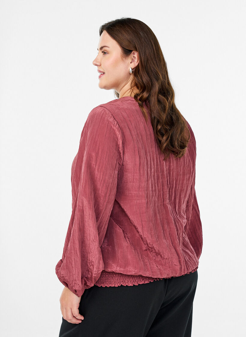 Bluse mit V-Ausschnitt und Crinkle-Struktur, Rot, Model image number 2