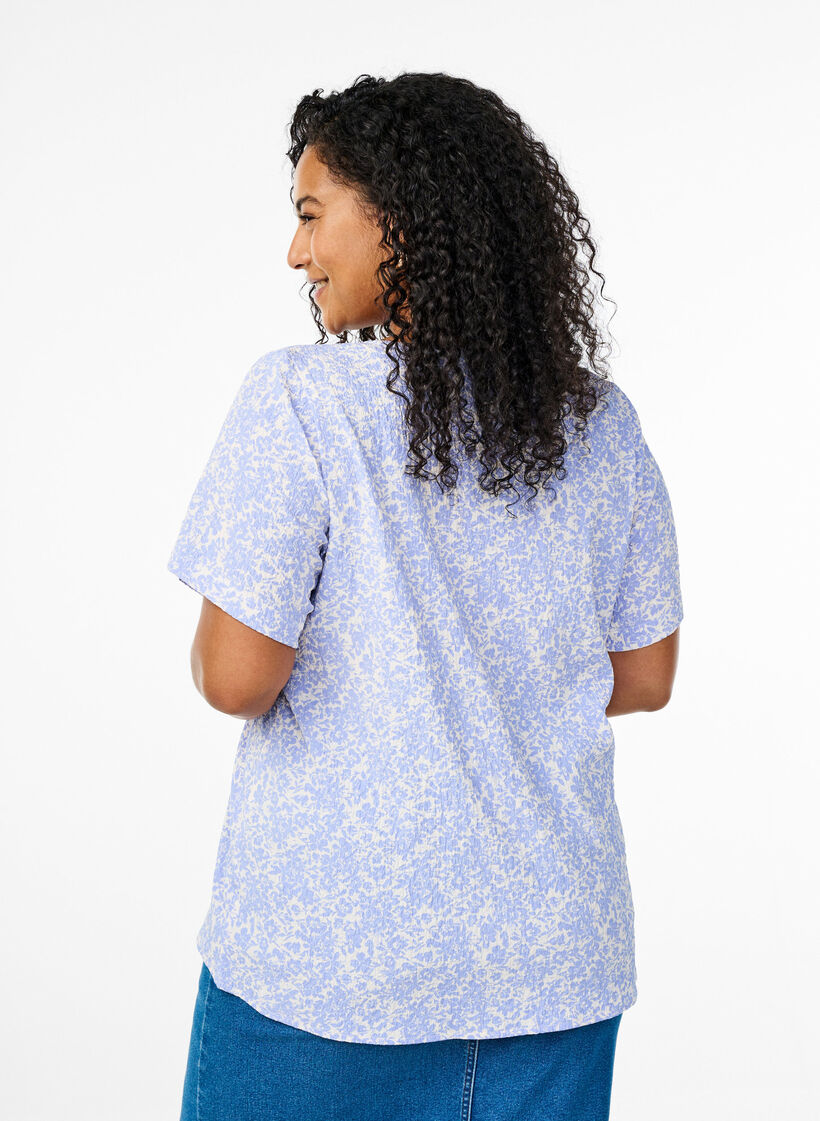 Bluse mit Struktur und kurzen &Auml;rmeln, Blau, Model image number 2