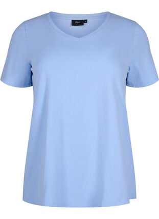 Einfarbiges basic T-Shirt aus Baumwolle, Serenity, Packshot image number 0