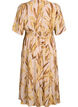 Midikleid aus Viskose mit Blattmuster und gesmokter Taille, Gelb, Packshot image number 1