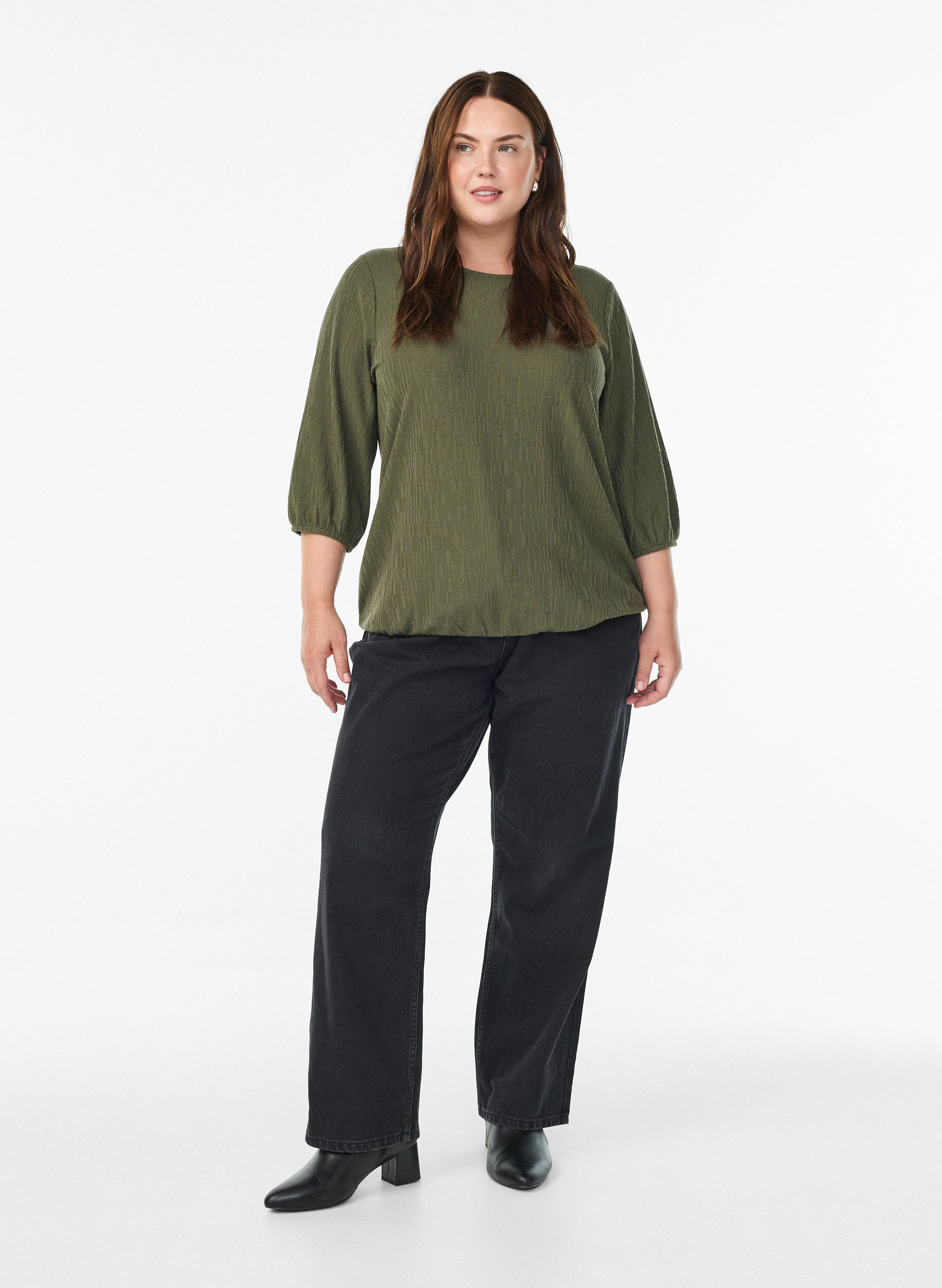 ZizziBluse mit Struktur und 3/4-&Auml;rmeln, Gr&uuml;n, Model image number 1