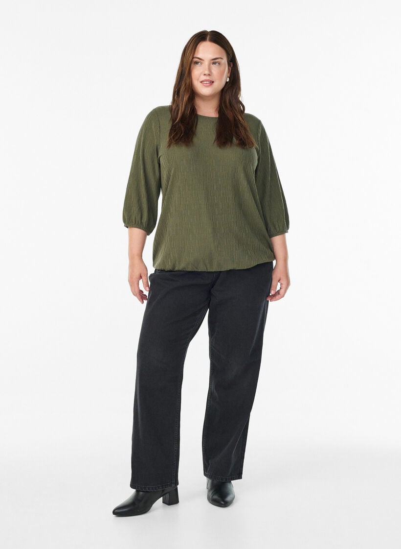 Bluse mit Struktur und 3/4-&Auml;rmeln, Gr&uuml;n, Model image number 1