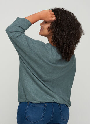 Melierte Bluse mit verstellbarem Bund, Balsam Green Mel , Model image number 1