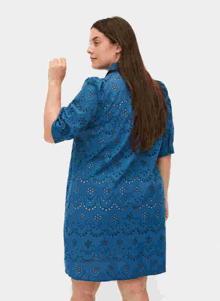 Hemdkleid aus Baumwolle mit Lochstickerei und Puffärmeln, Midnight, Model image number 1
