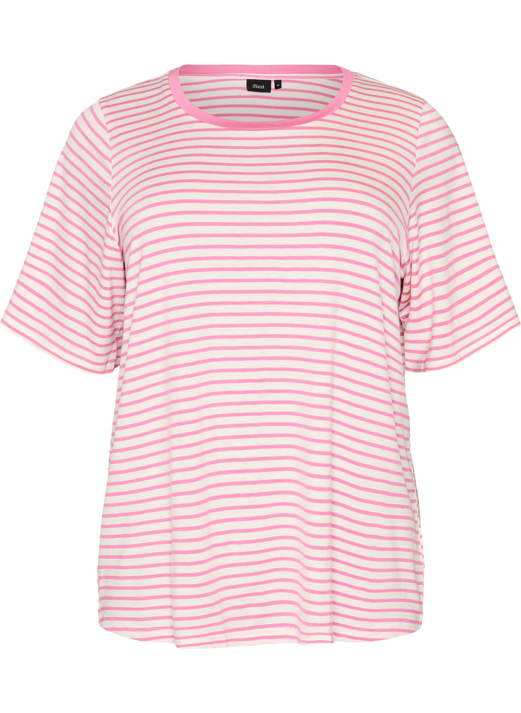 ZizziGestreiftes T-Shirt aus TENCEL&trade; Lyocell, Pink, Packshot image number 0