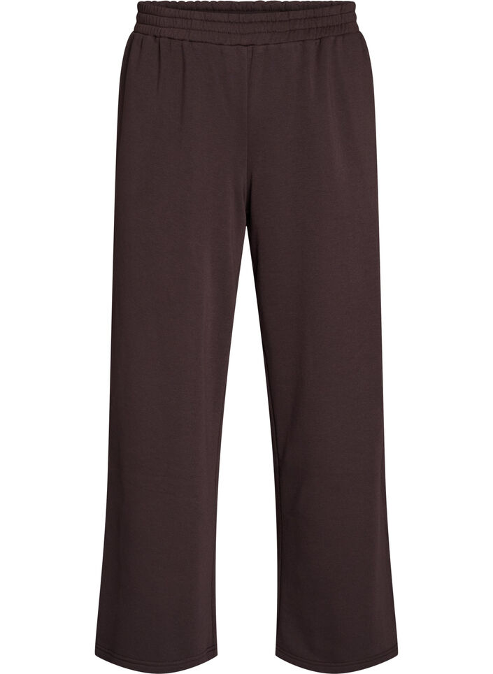 Hoch taillierte Sweatpants mit weitem Bein, Braun, Packshot image number 0