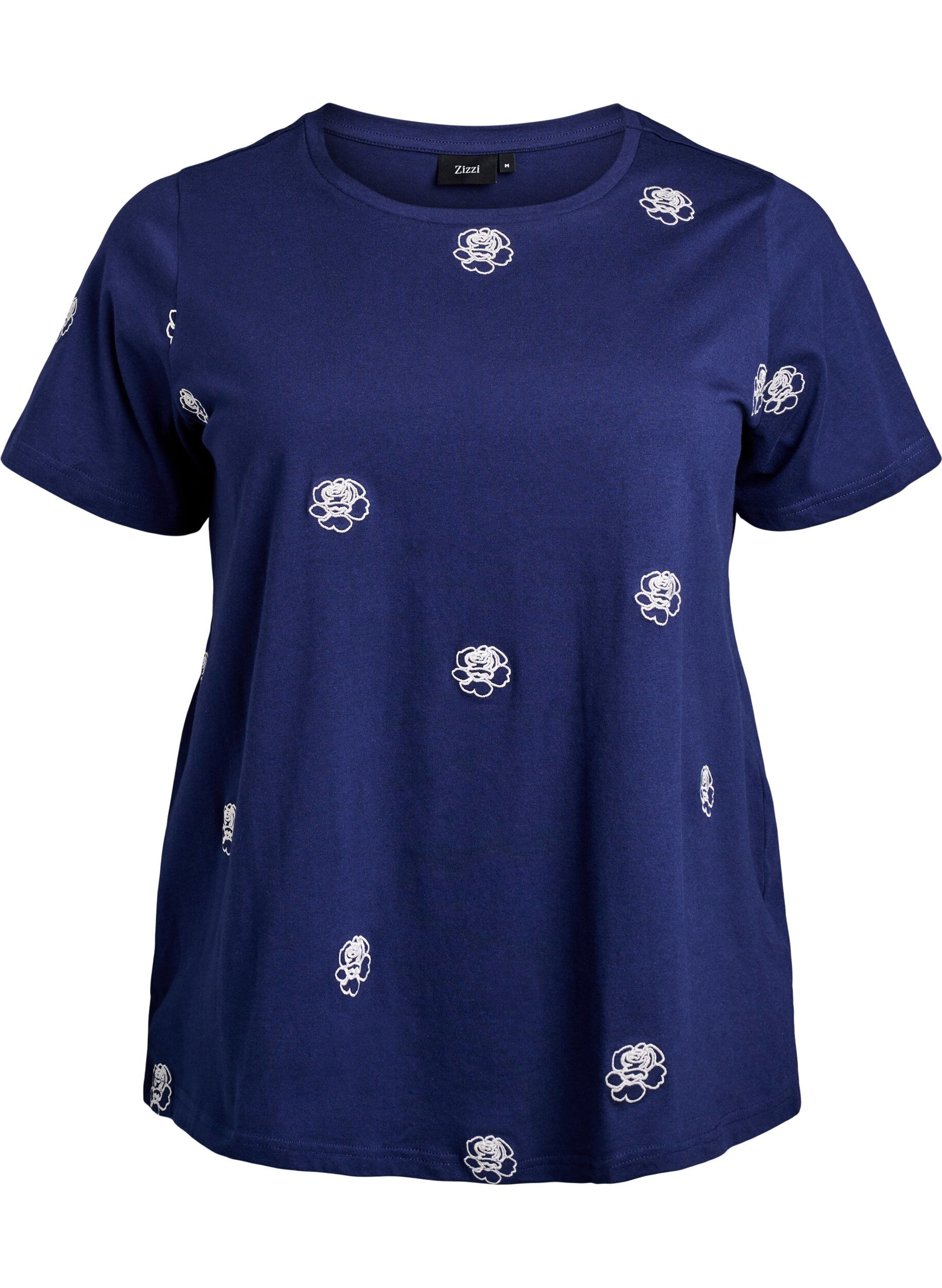 Zizzi T-Shirt aus Bio-Baumwolle mit aufgestickten Motiven, Blau, Packshot image number 0