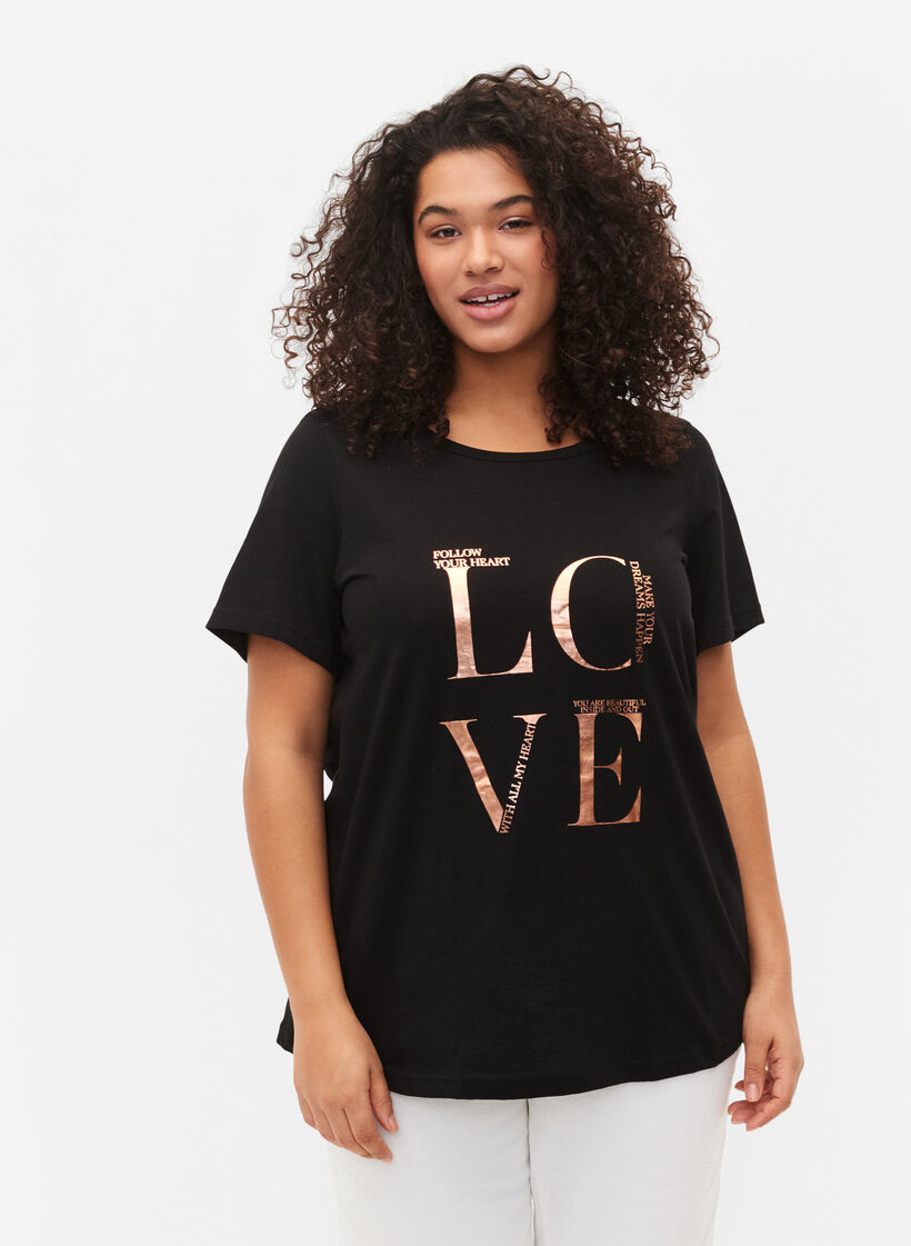 Kurzärmeliges T-Shirt aus Baumwolle mit Druck, Black W. Love , Model