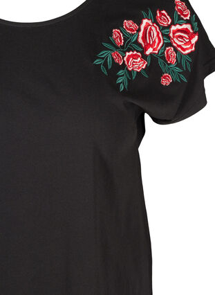 Kurzarm T-Shirt aus Baumwolle mit Stickerei, Black, Packshot image number 2