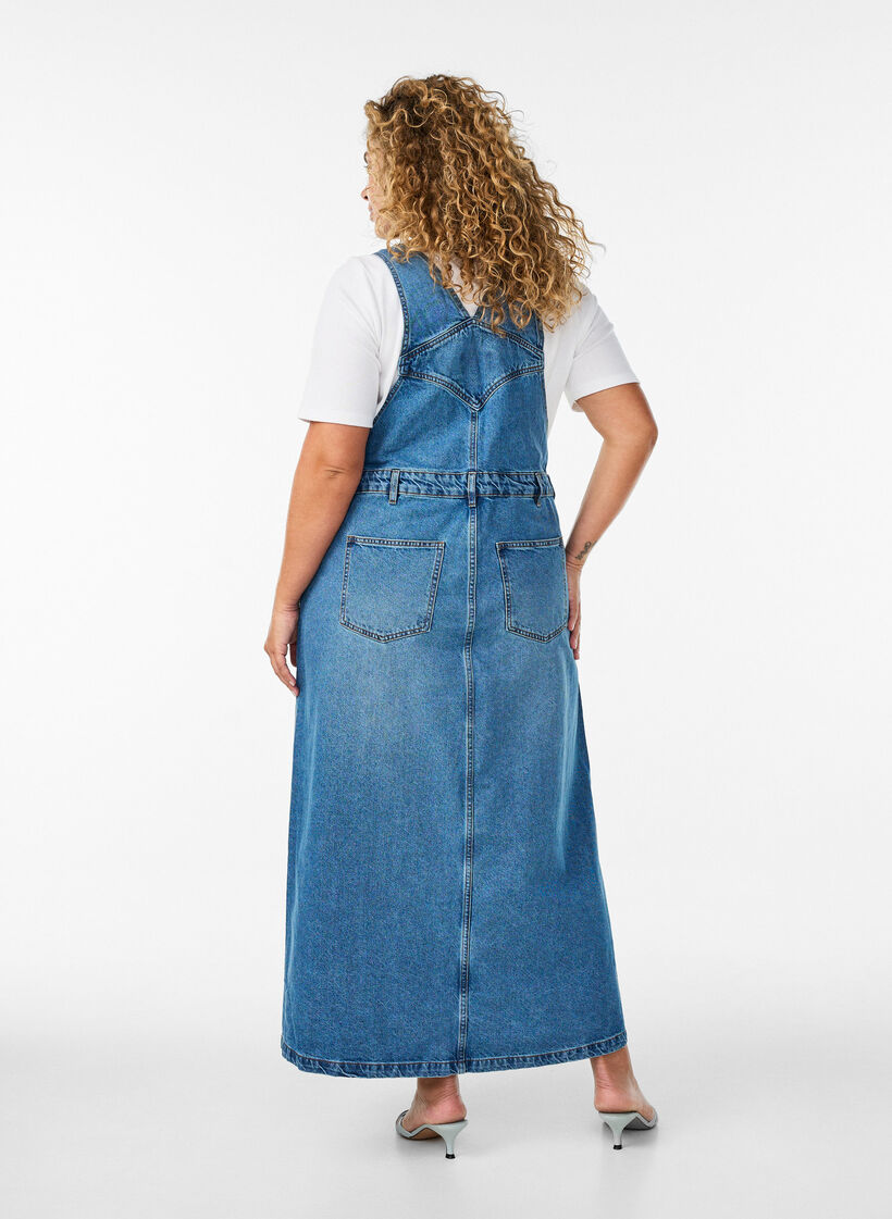 Midi-Latzkleid aus Denim, Blau, Model image number 1