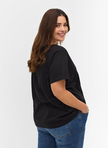 T-Shirt aus Bio-Baumwolle mit Schnüren Details, Black, Model image number 1