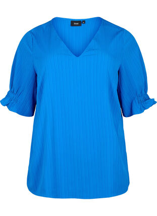 Gestreifte Bluse mit kurzen Ärmeln, Victoria blue, Packshot image number 0