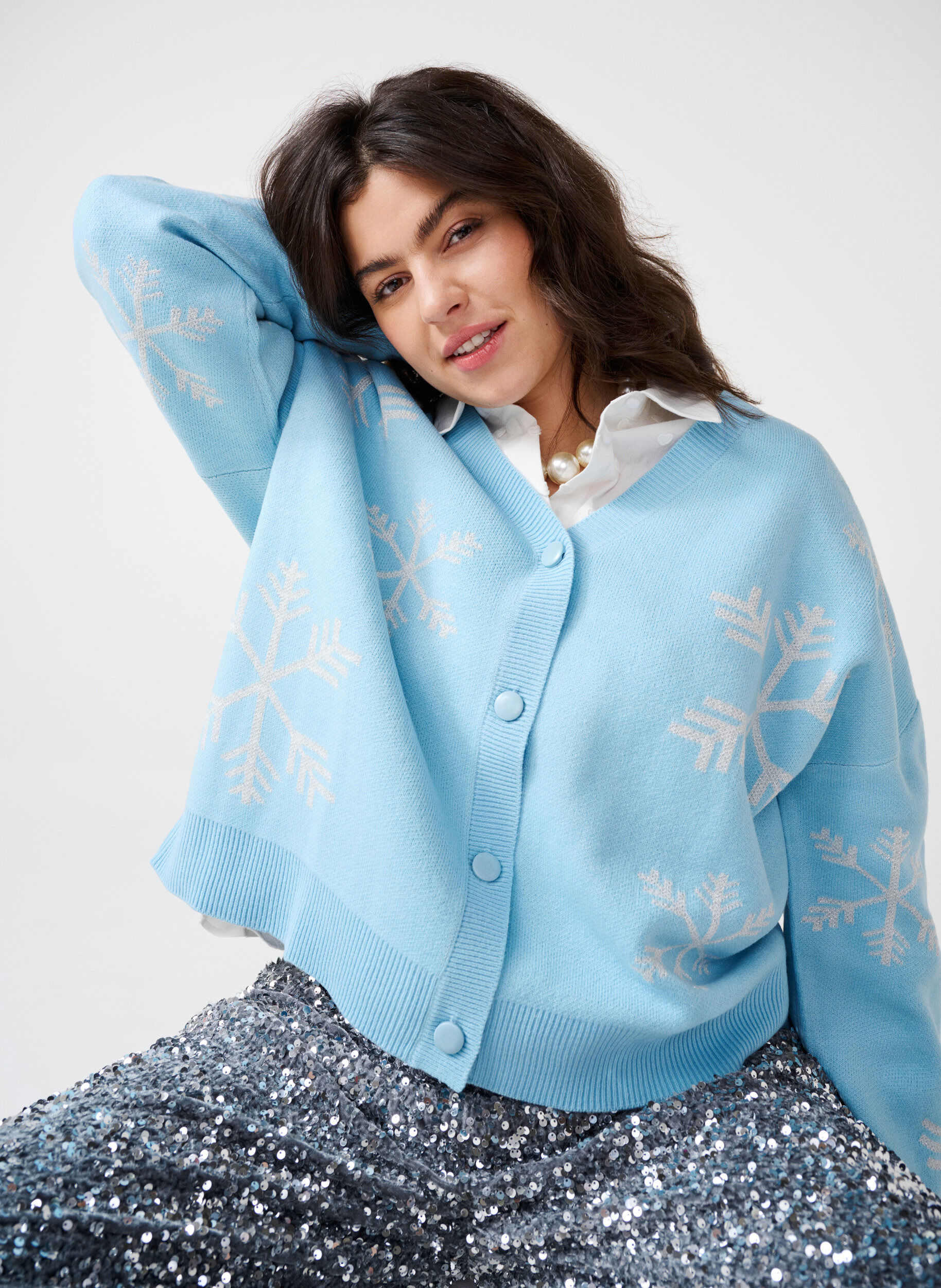 Zizzi Weihnachtscardigan aus Strick, Cerulean Comb, Image image number 0