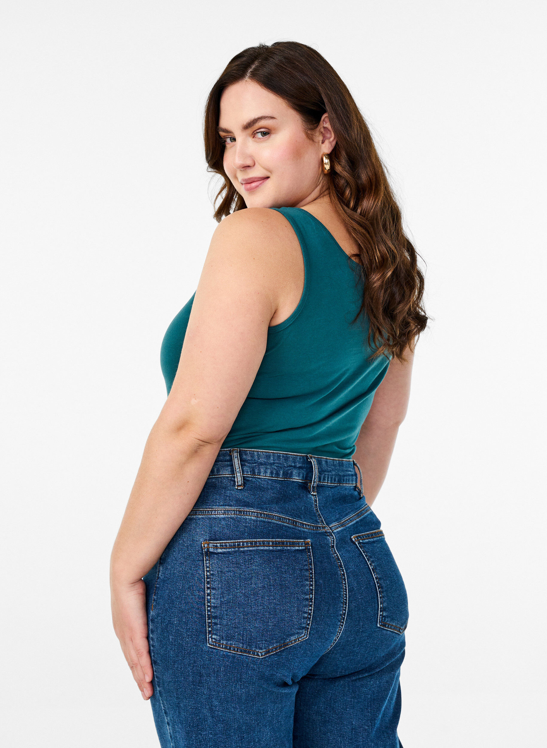 Zizzi Solide Farbe Grundoberteil aus Baumwolle, Gr&uuml;n, Model image number 2