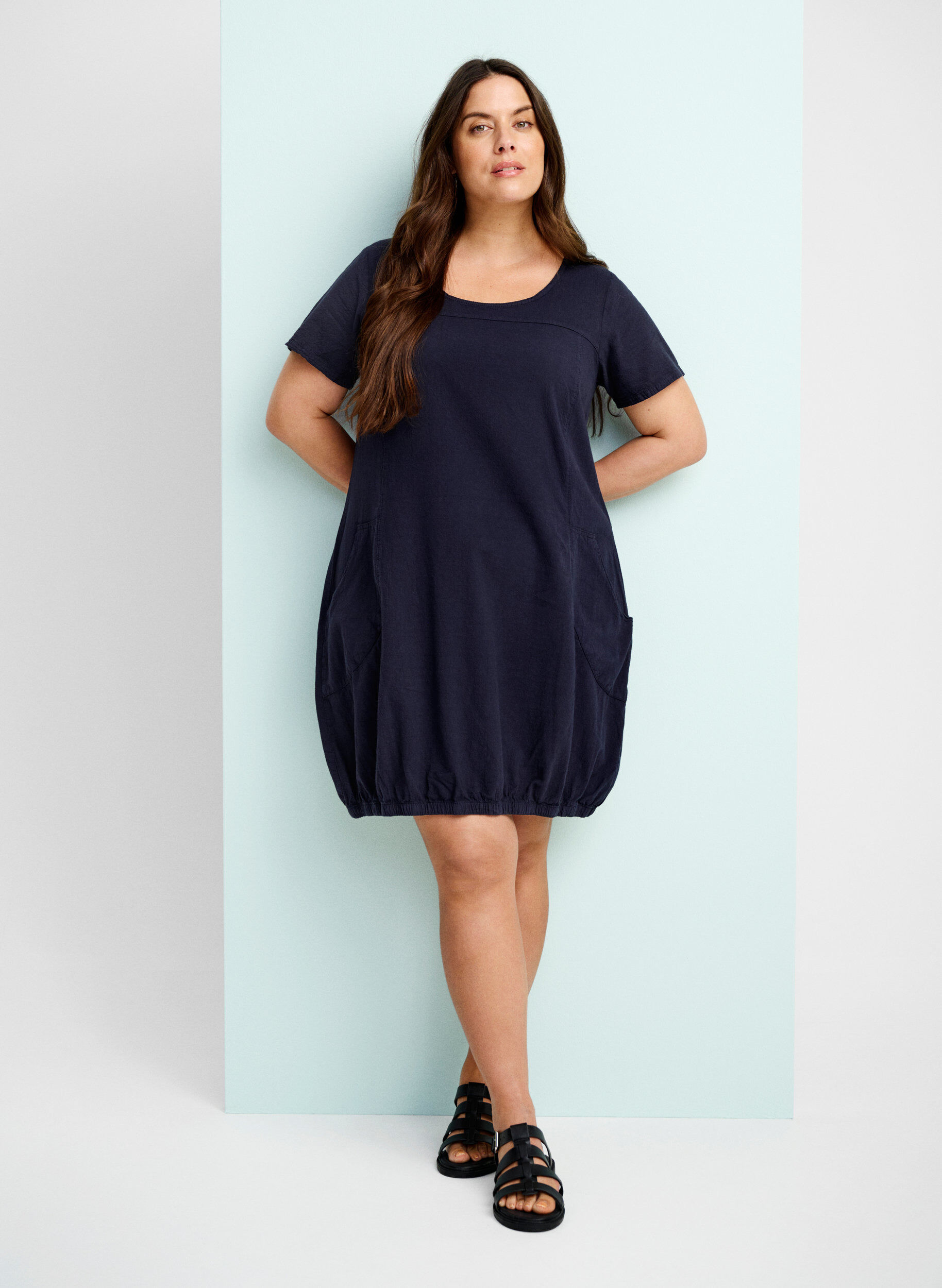 ZizziKurzarm Kleid aus Baumwolle, Blau, Image image number 0