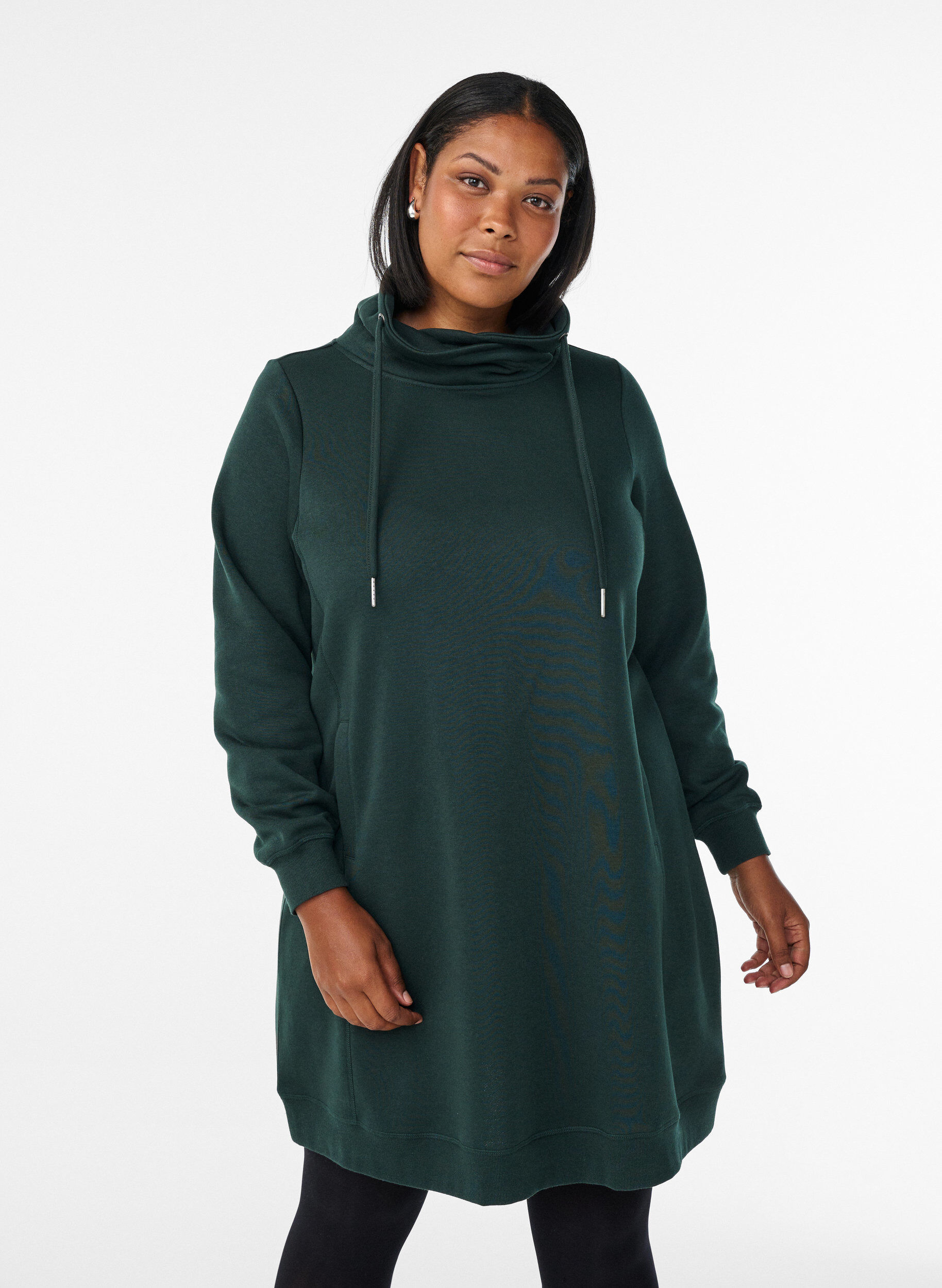 Zizzi Kurzes Sweatshirtkleid mit Stehkragen und Taschen, Gr&uuml;n, Model image number 0
