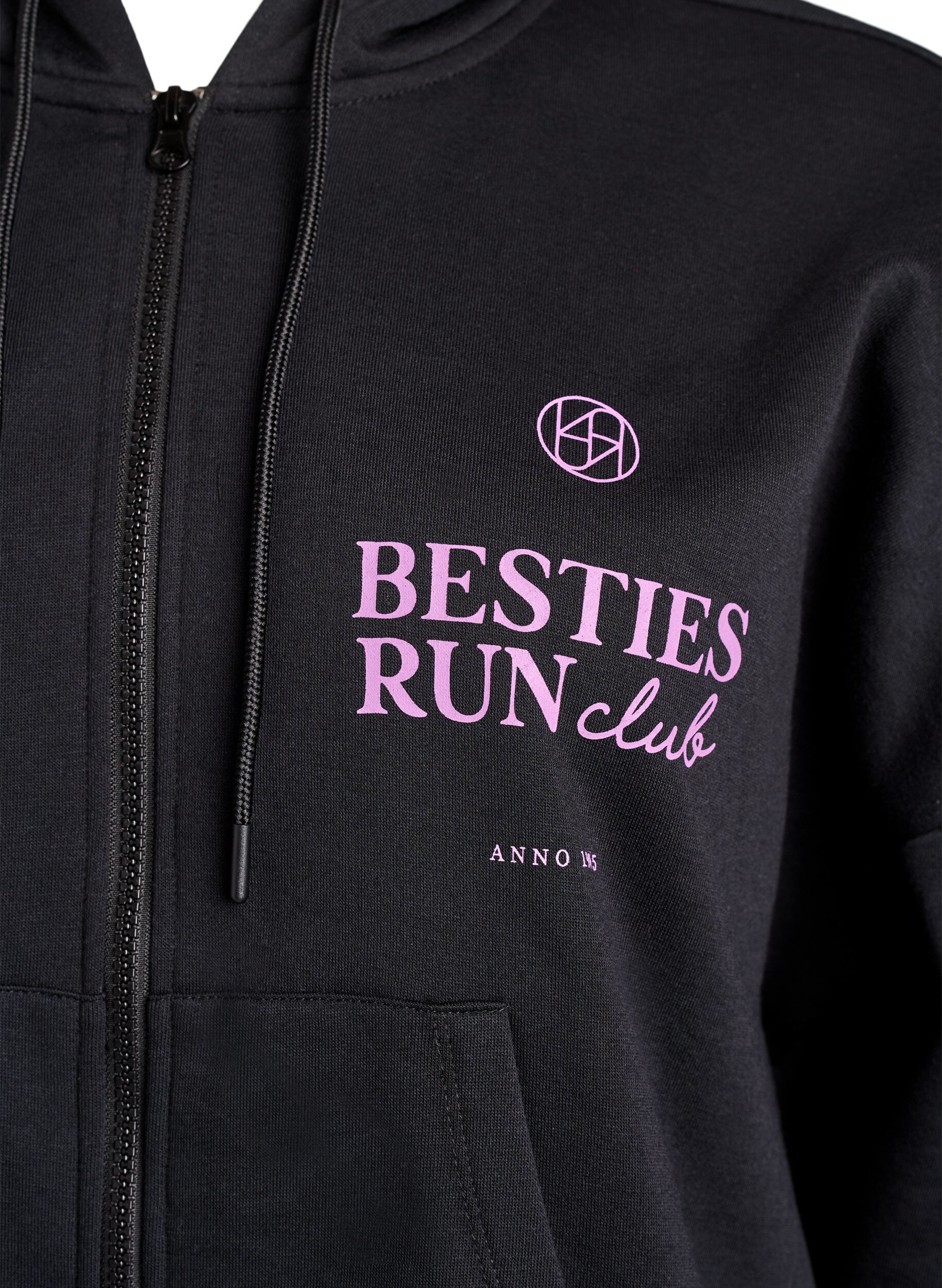 ZizziHoodie mit Rei&szlig;verschluss und Brustprint, Schwarz, Packshot image number 2