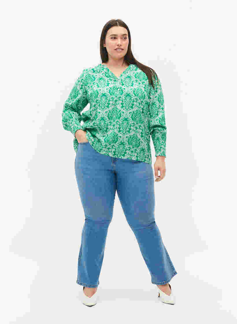Bluse aus Viskose mit Print und Smock, Jolly Green Oriental, Model image number 2