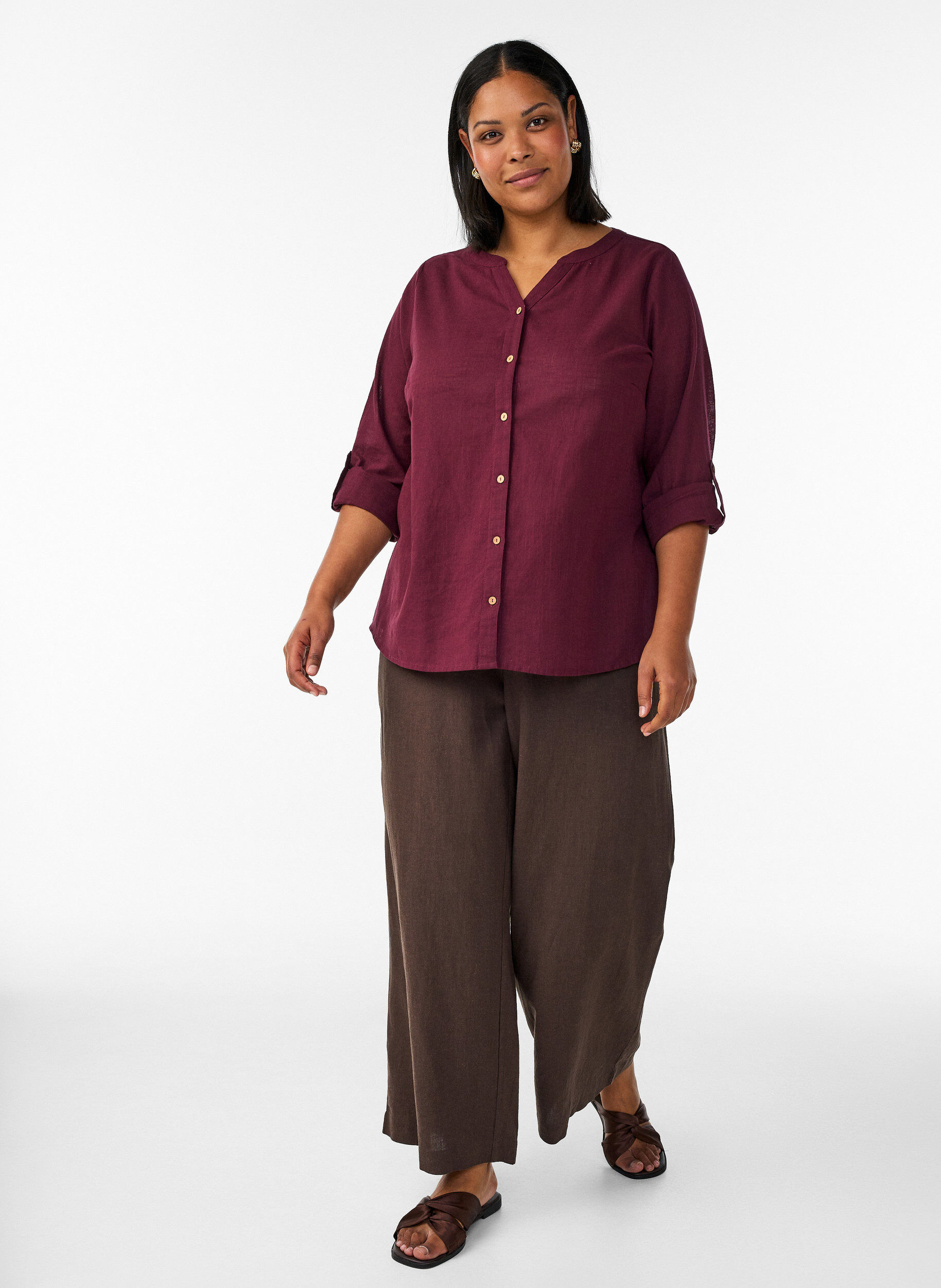 ZizziBaumwollbluse mit V-Ausschnitt, Rot, Model image number 1