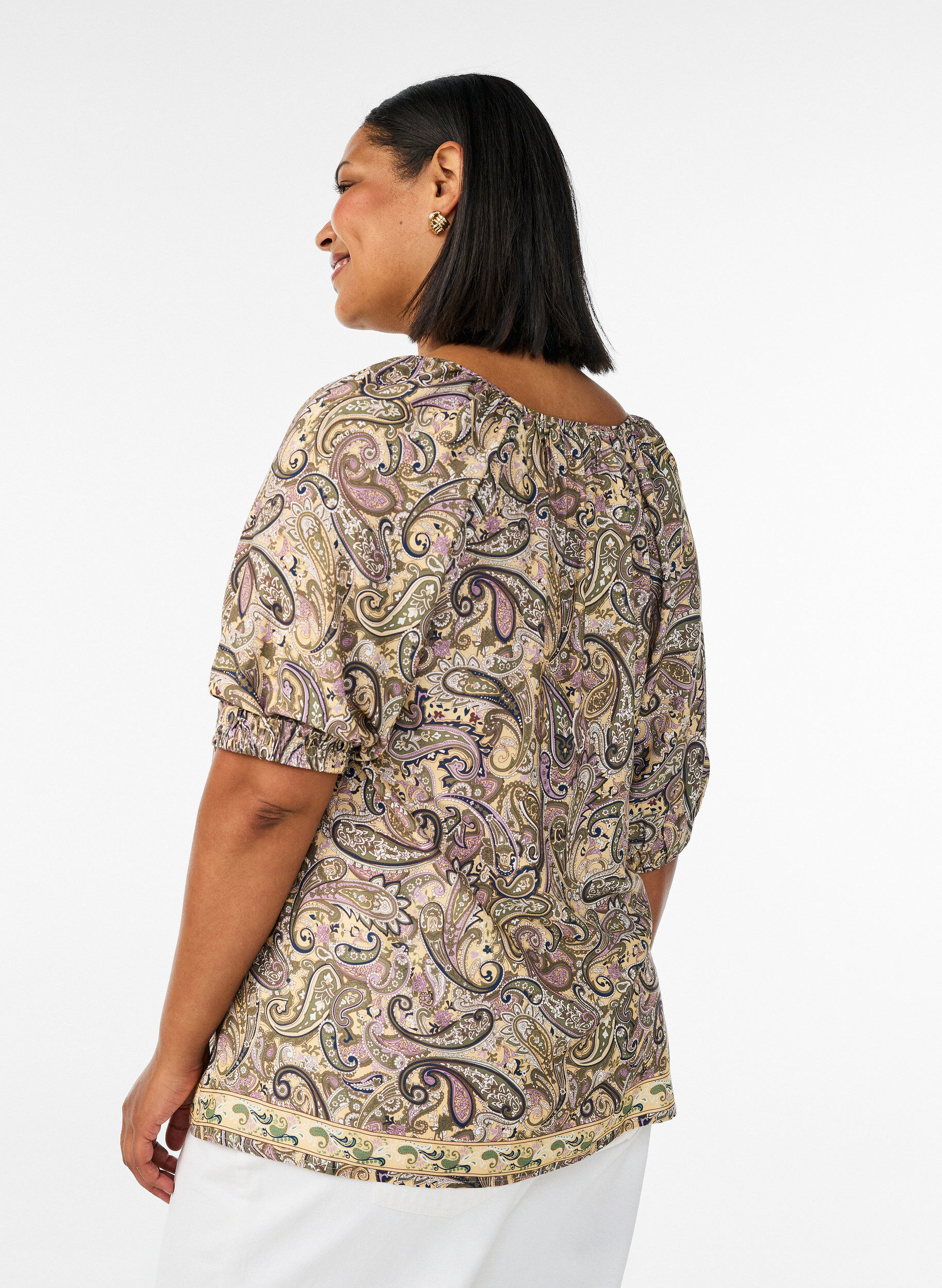 ZizziBluse aus Viskose mit Paisley-Muster und Bindeband, Gelb, Model image number 2