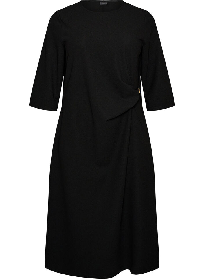 Jerseykleid mit Drapierung und dekorativer Schnalle, Schwarz, Packshot image number 0