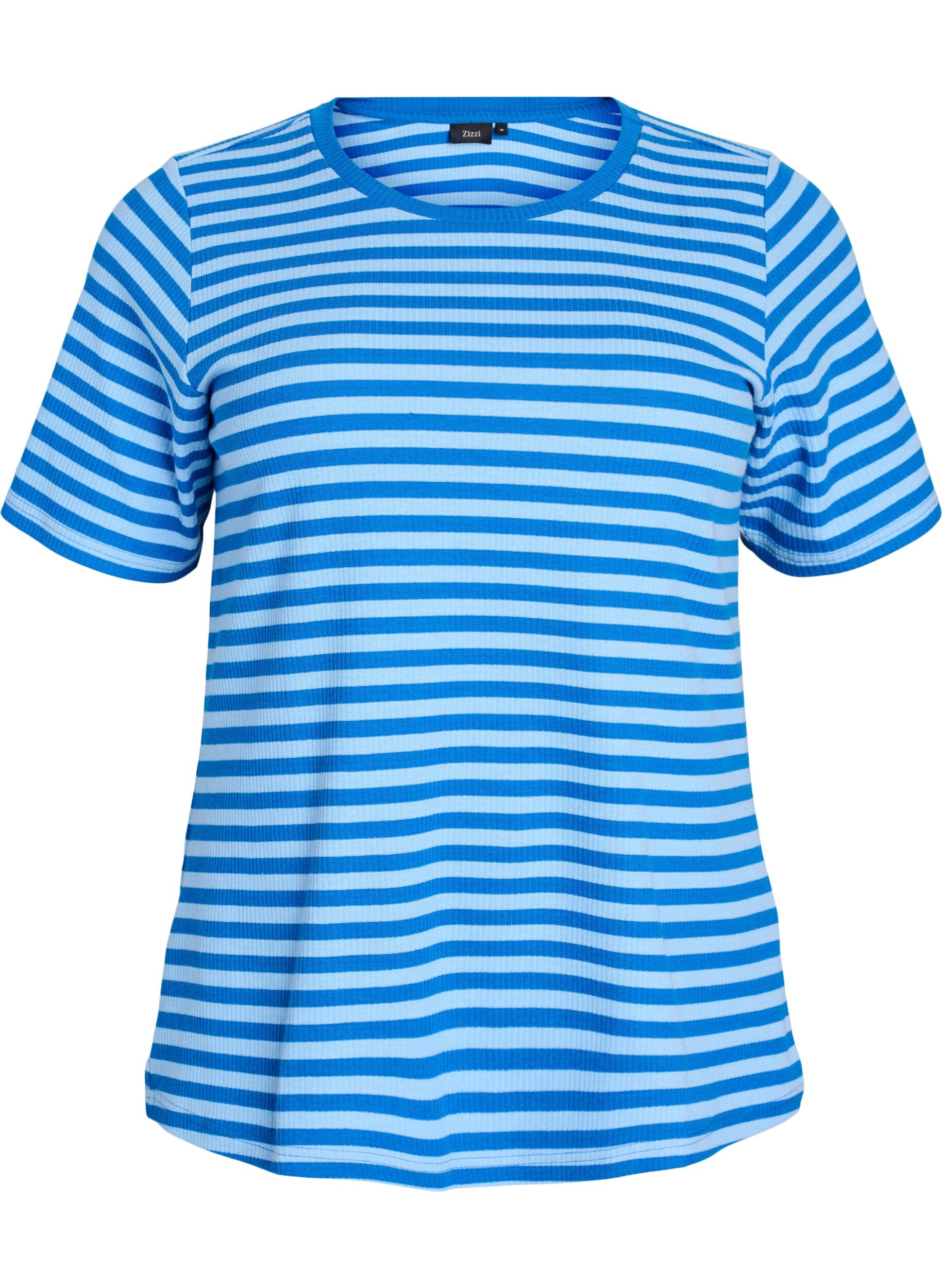 Zizzi Gestreiftes T-Shirt mit gerippter Struktur, Blau, Packshot image number 0