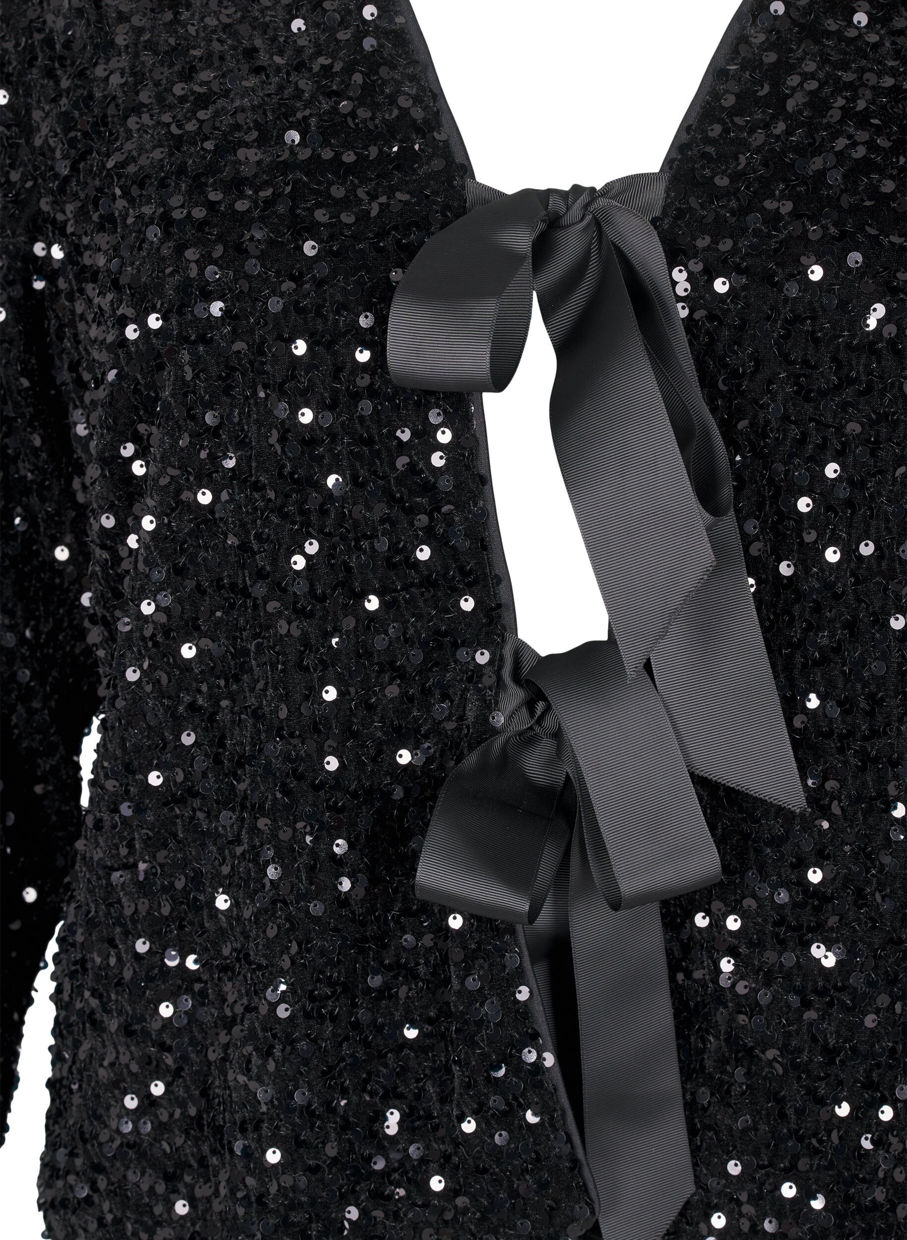 Zizzi Paillettenbluse mit Bindedetails, Black, Packshot image number 2