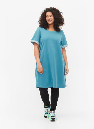 Sweatshirtkleid mit kurzen Ärmeln und Schlitzen, Brittany Blue, Model image number 2