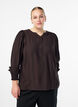 Viskose-Bluse mit Puff&auml;rmeln und gerafften Details, Braun, Model image number 0