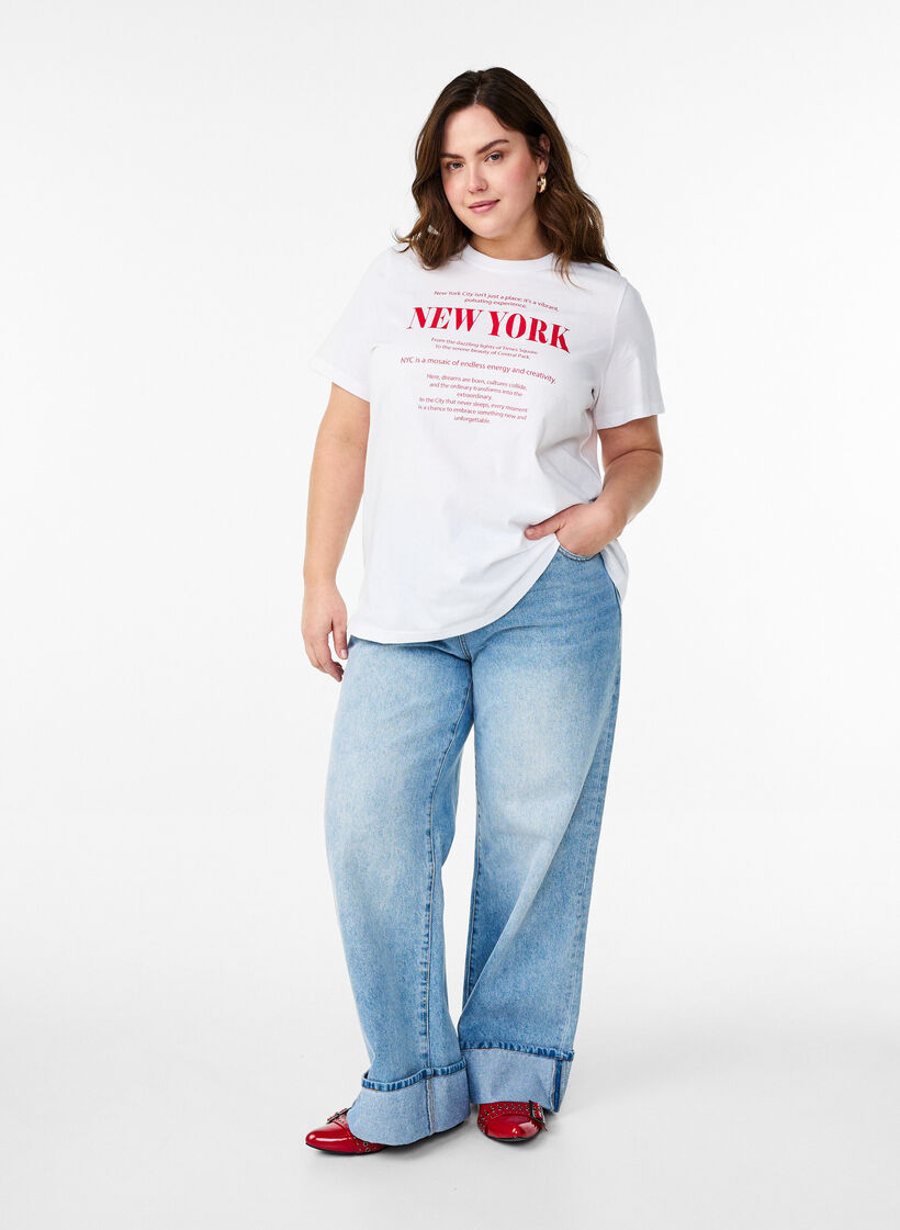 T-Shirt mit Textaufdruck und Rundhalsausschnitt, Wei&szlig;, Model image number 1