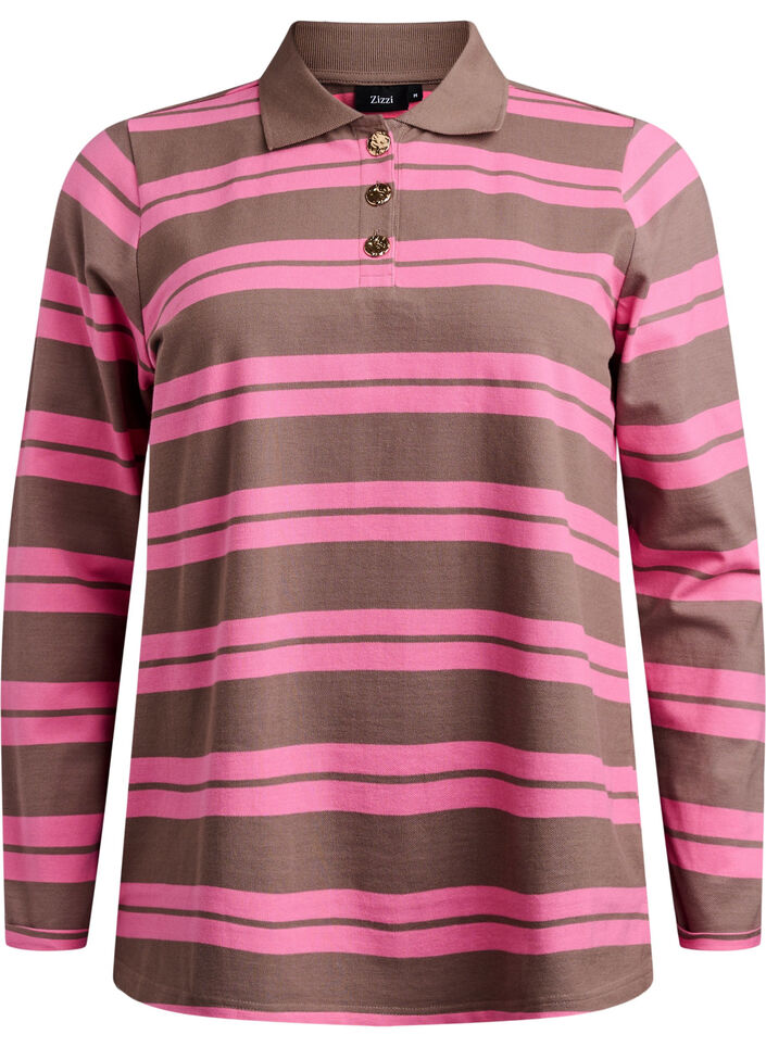 Poloshirt mit langen Ärmeln und Streifenmuster, Pink, Packshot image number 0