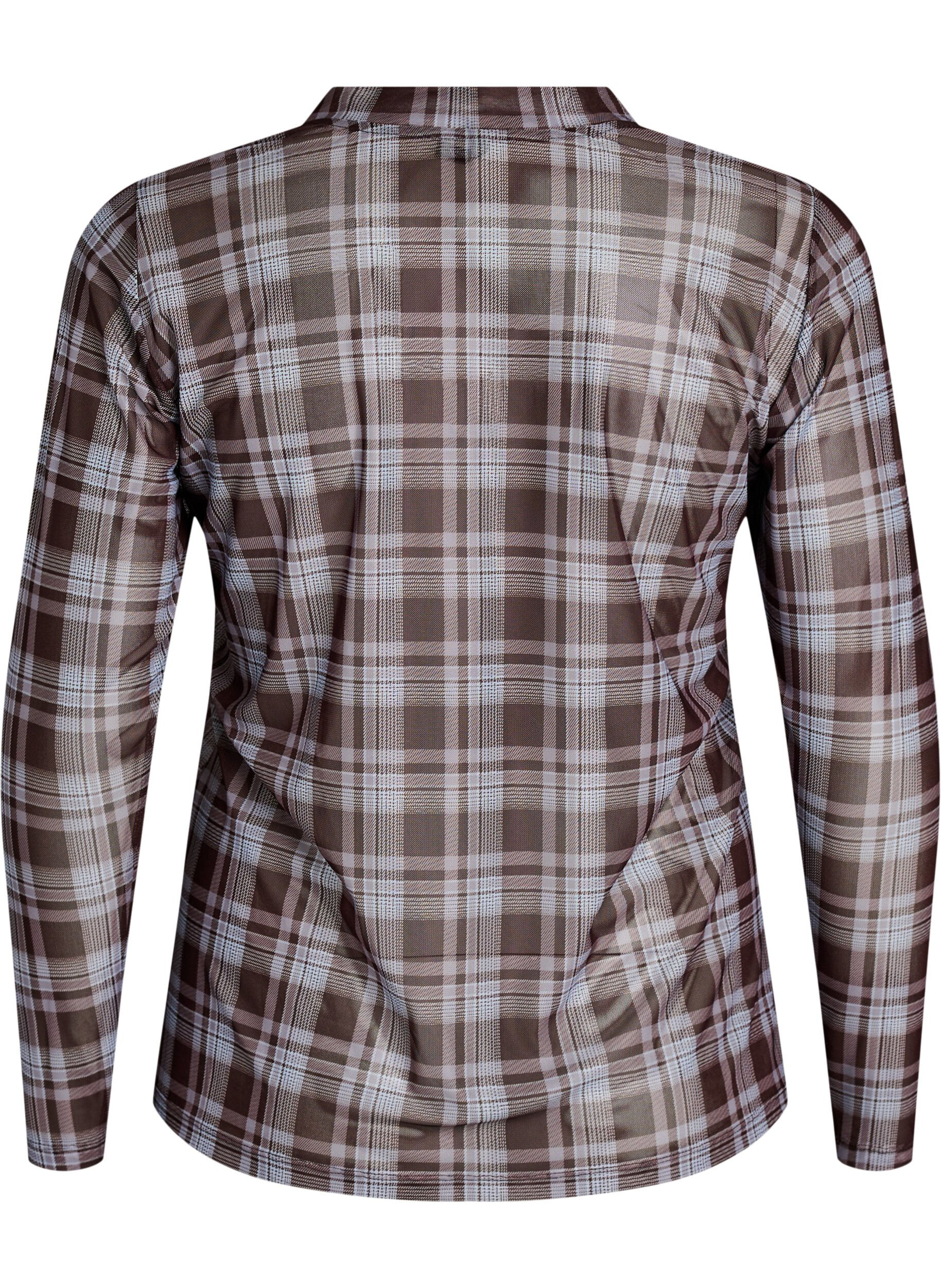 ZizziKarierte Bluse aus Mesh, Blau, Packshot image number 1