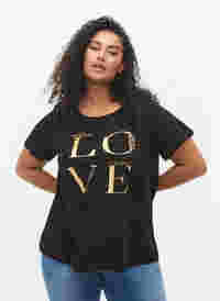 Kurzärmeliges Baumwoll-T-Shirt mit Print, Black Love, Model