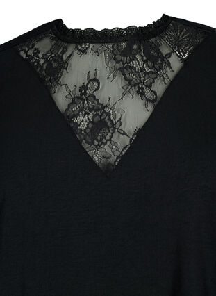 Langärmelige Bluse mit Spitzendetail, Black, Packshot image number 2