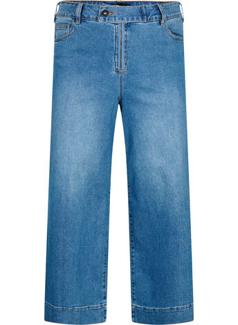 Cropped Jeans mit breitem Bein, Blau, Model