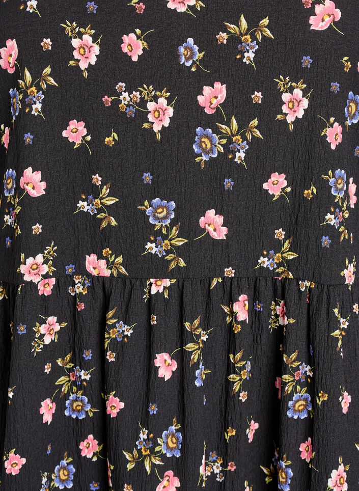 Kn&ouml;chellanges Kleid mit kurzen &Auml;rmeln und gestuften Volants, Schwarz, Packshot image number 2