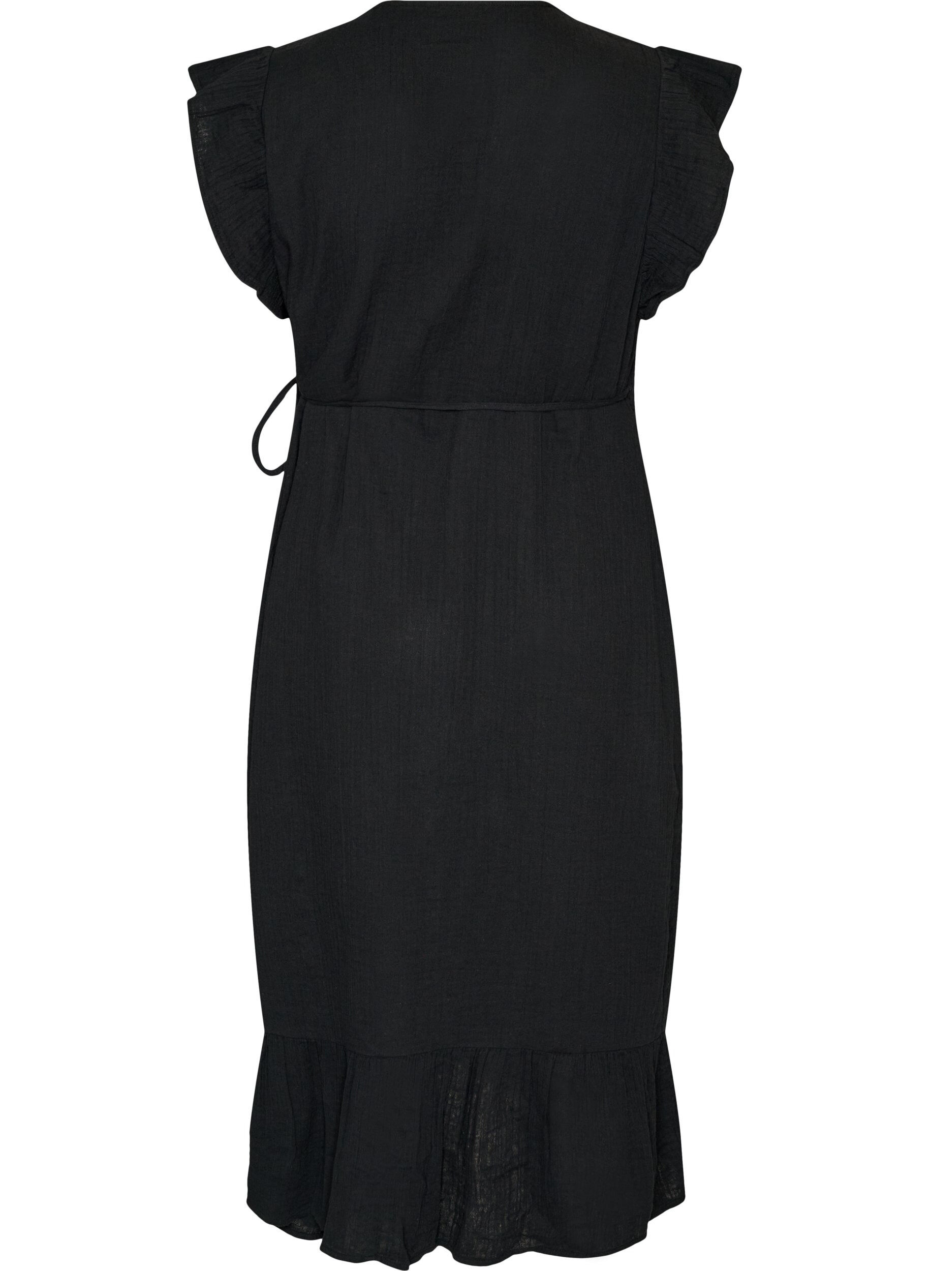 ZizziWickelkleid aus Baumwoll-Musselin mit R&uuml;schen, Schwarz, Packshot image number 1