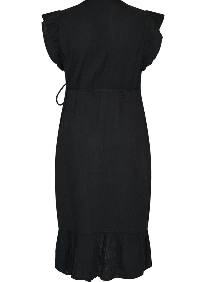 Wickelkleid aus Baumwoll-Musselin mit R&uuml;schen, Schwarz, Packshot image number 1