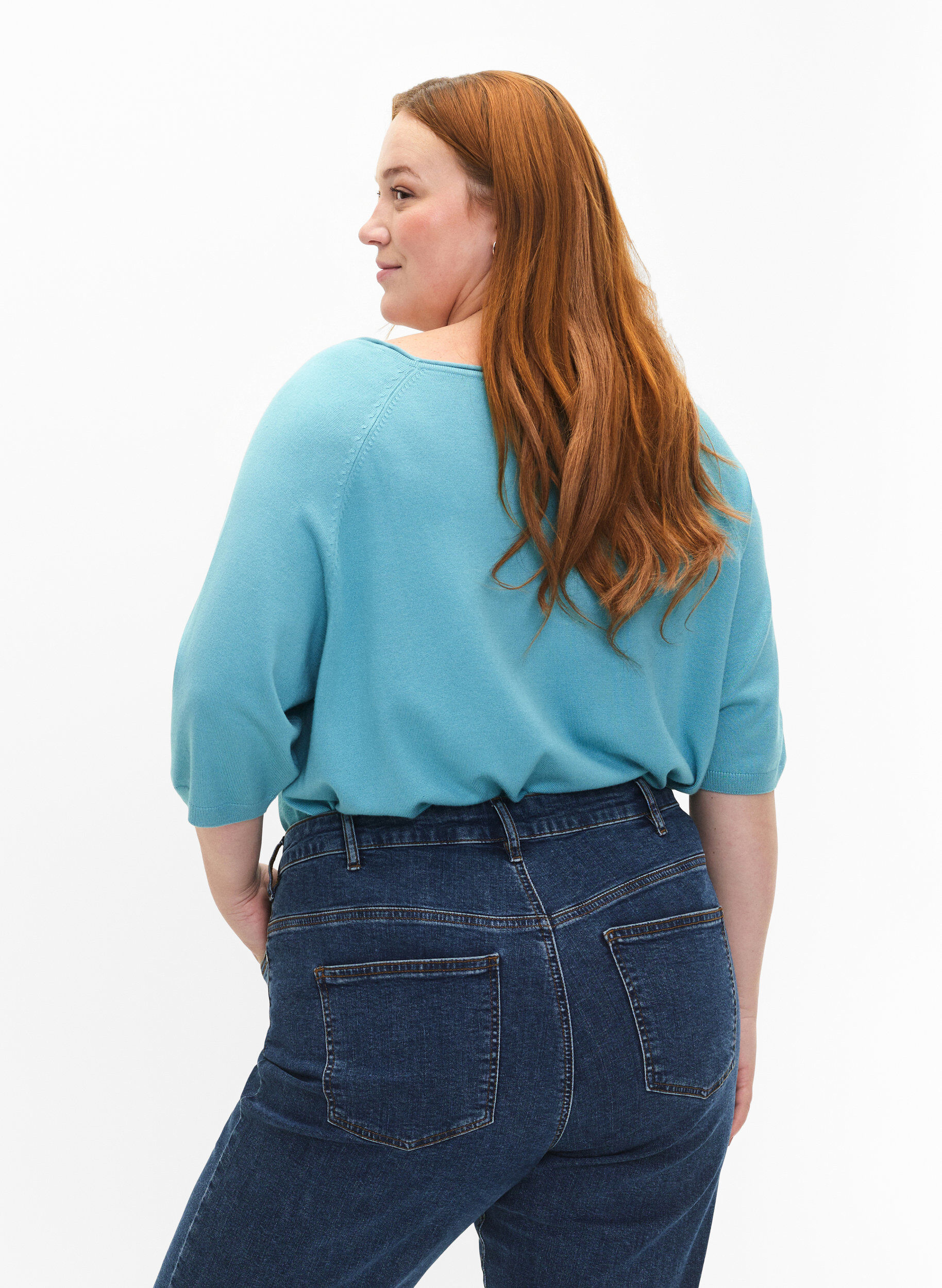 Zizzi Strickbluse aus Viskose mit 3/4-&Auml;rmeln, Reef Waters, Model image number 1