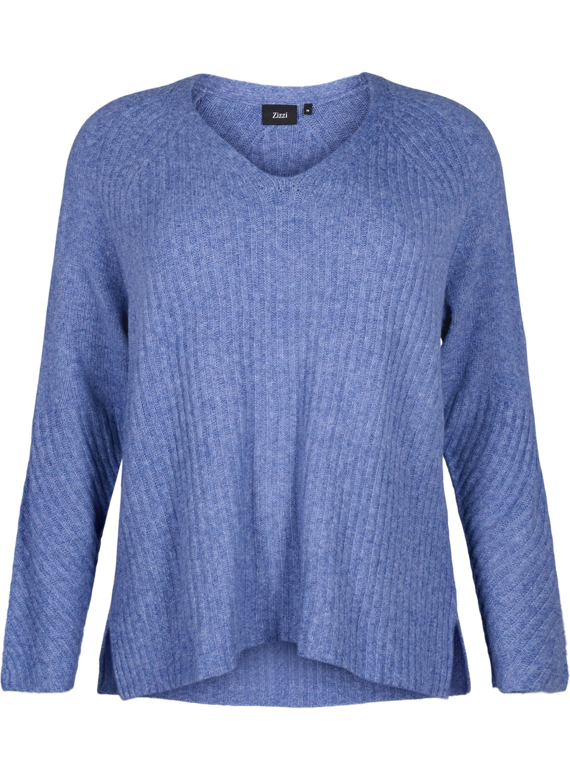 Zizzi Strickpullover mit Schlitz, Gray Blue Mel., Packshot image number 0