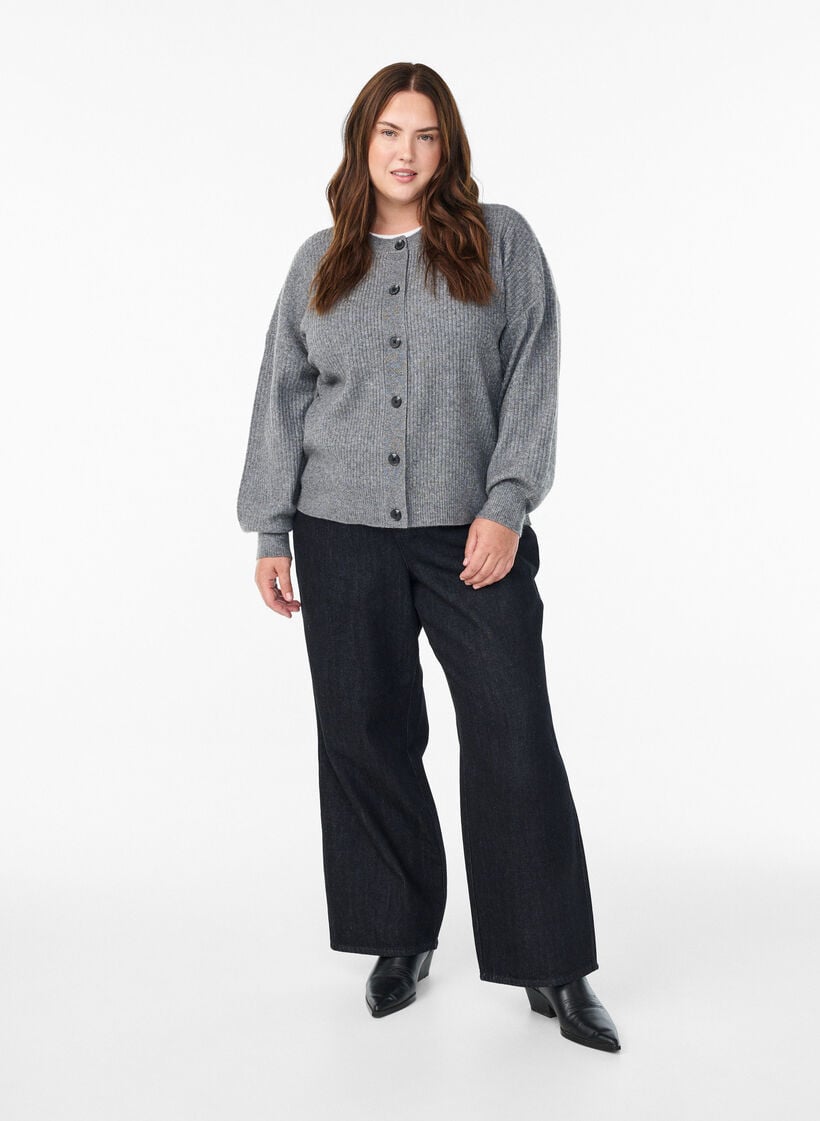 Rippenstrick Strickjacke mit Kn&ouml;pfen, Grau, Model image number 1