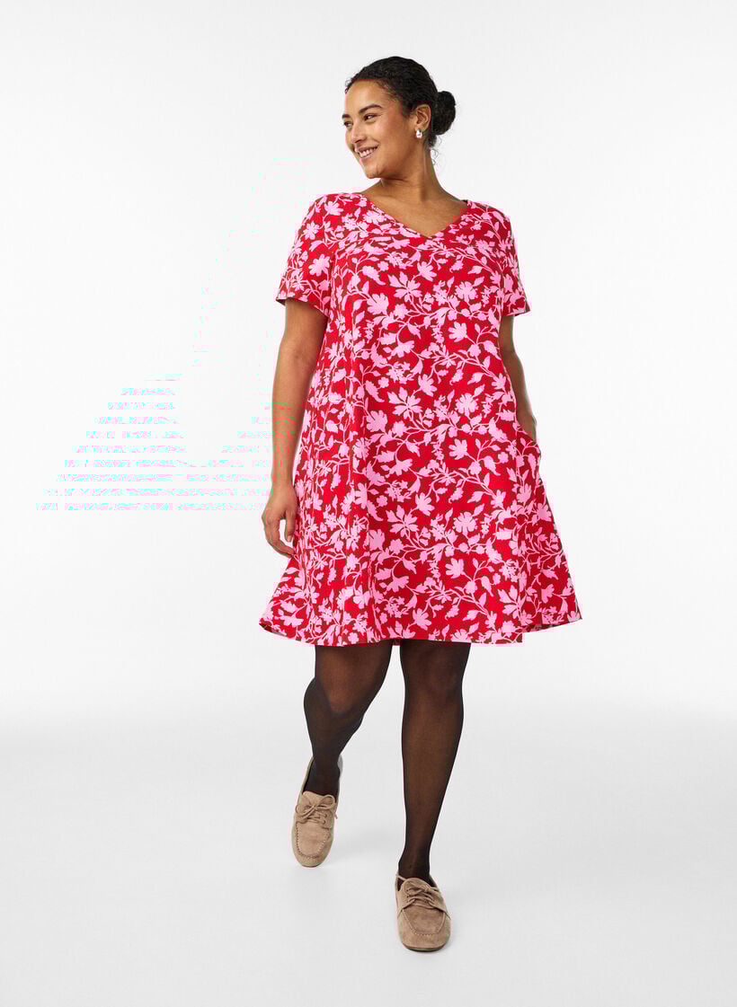 Kurzes A-Linien-Kleid mit floralem Print, Rot, Model image number 1