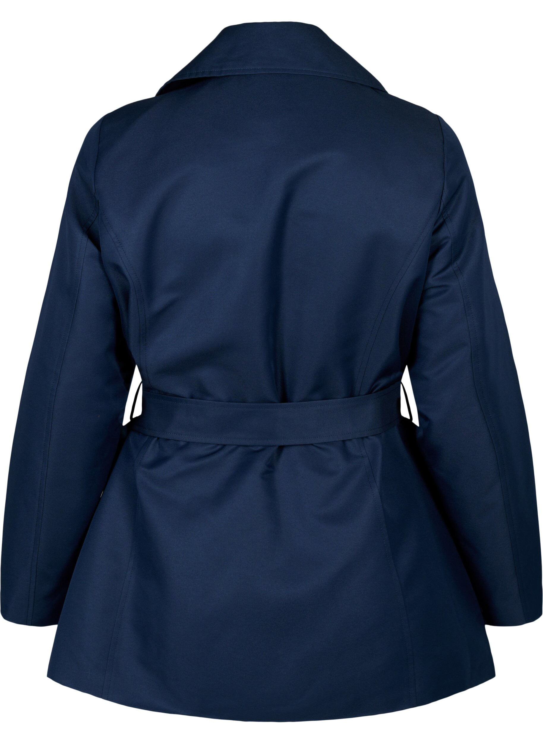 Zizzi Kurzer Trenchcoat mit G&uuml;rtel, Blau, Packshot image number 1