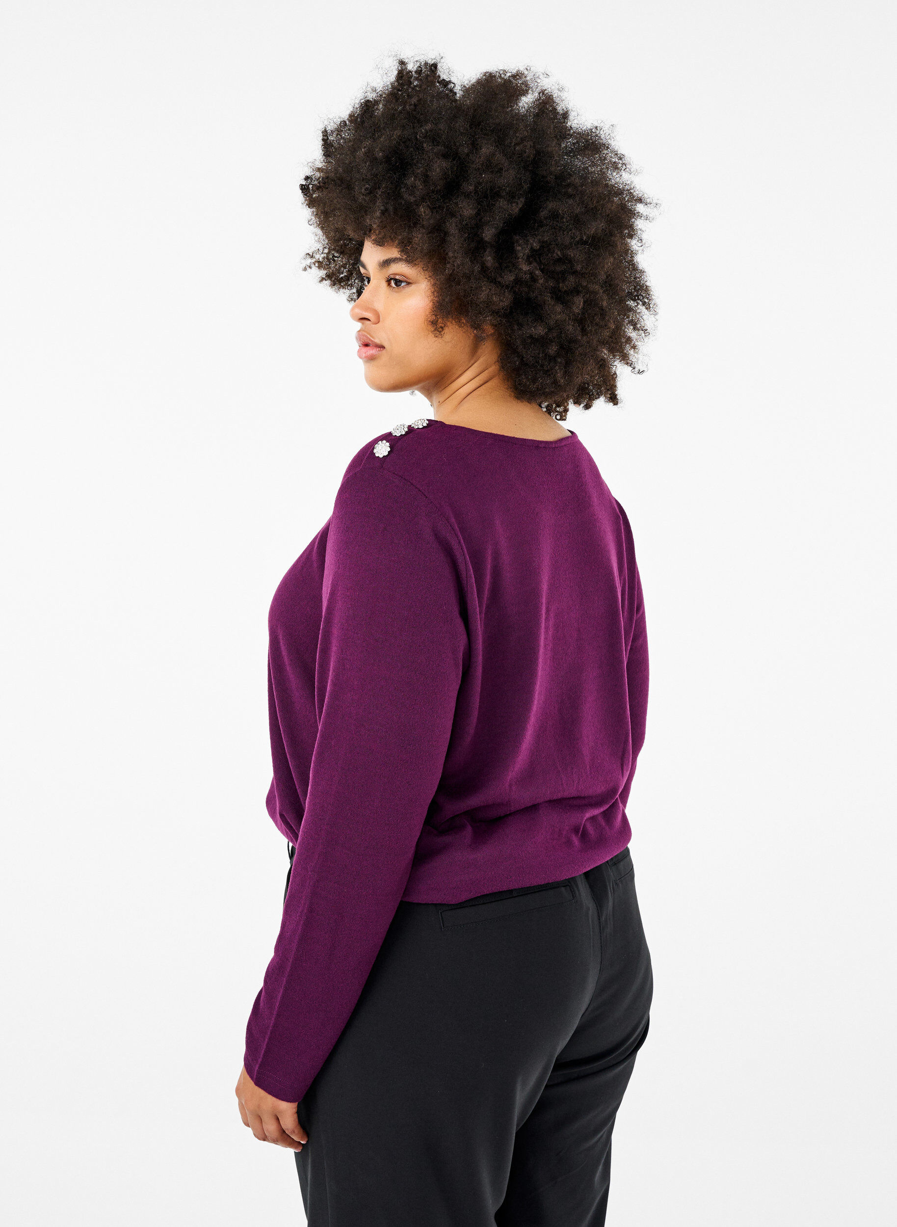 Zizzi Bluse mit Zierkn&ouml;pfen, Lila, Model image number 2