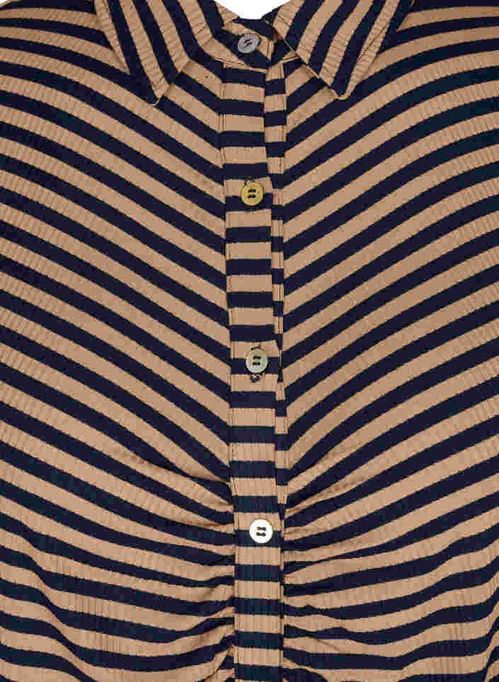 Gestreiftes Viskosekleid mit Knopfverschluss, Blue Camel Stripe, Packshot image number 2
