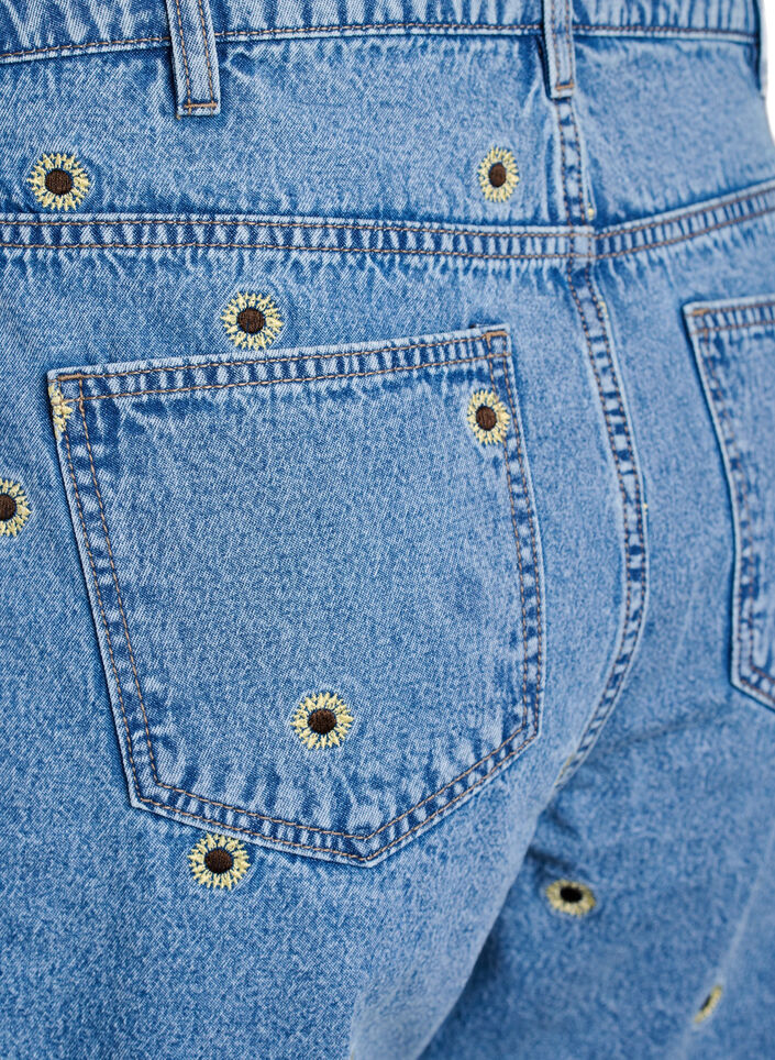 Denim-Shorts mit aufgestickten Blumen, Blau, Packshot image number 3