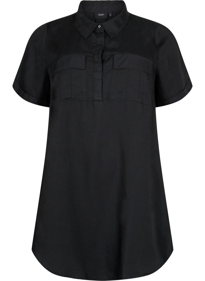 Kurzärmelige Tunika aus Lyocell (TENCEL™), Black, Packshot image number 0