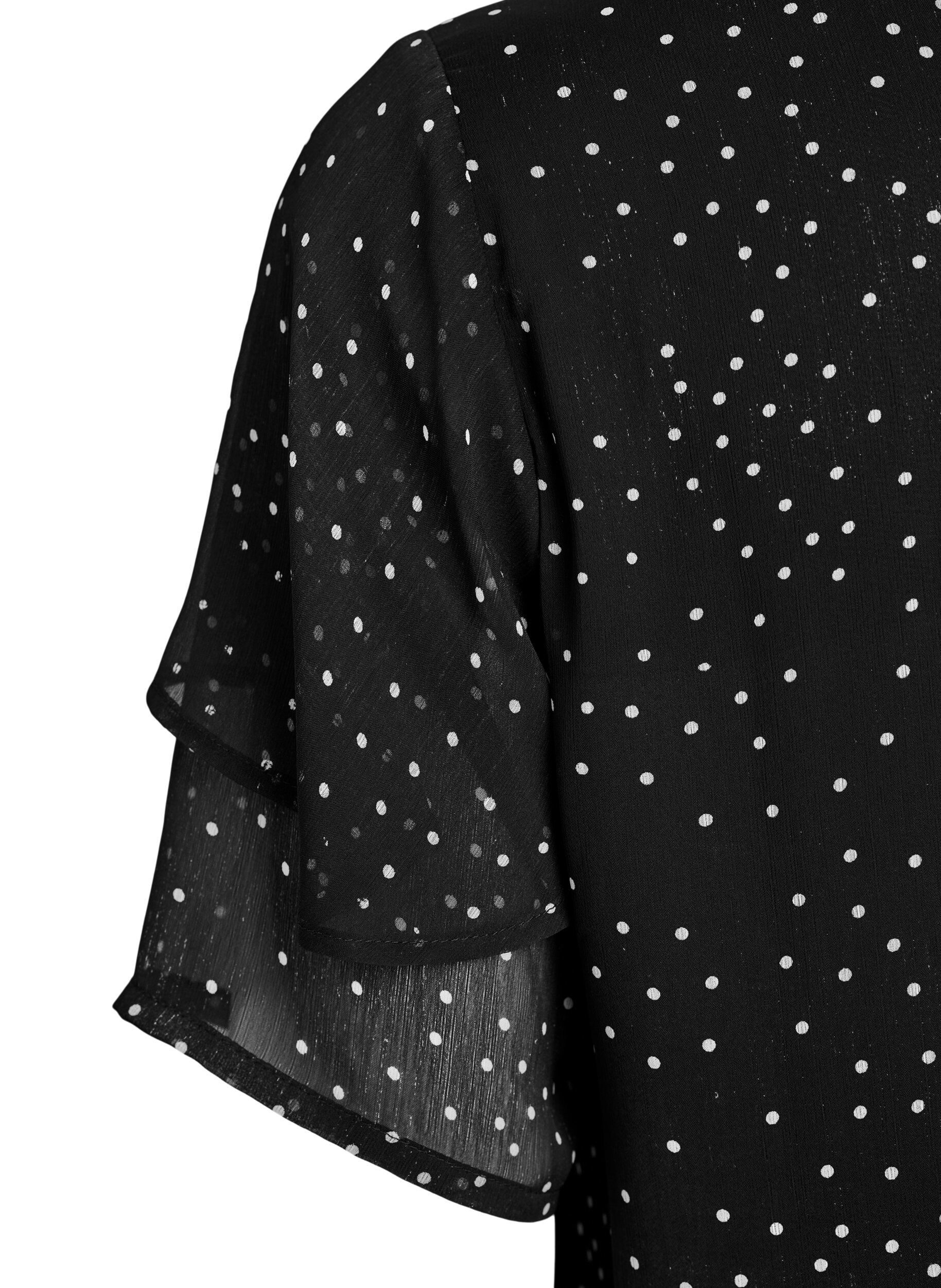 Zizzi Chiffonbluse mit Polka Dots und Volant&auml;rmeln, Schwarz, Packshot image number 3
