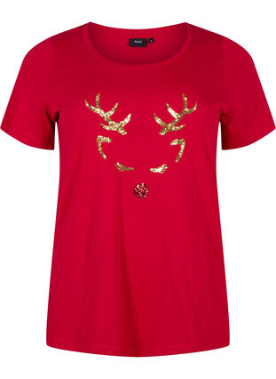 Weihnachts-T-Shirt aus Baumwolle, Tango Red Reindeer, Packshot image number 0