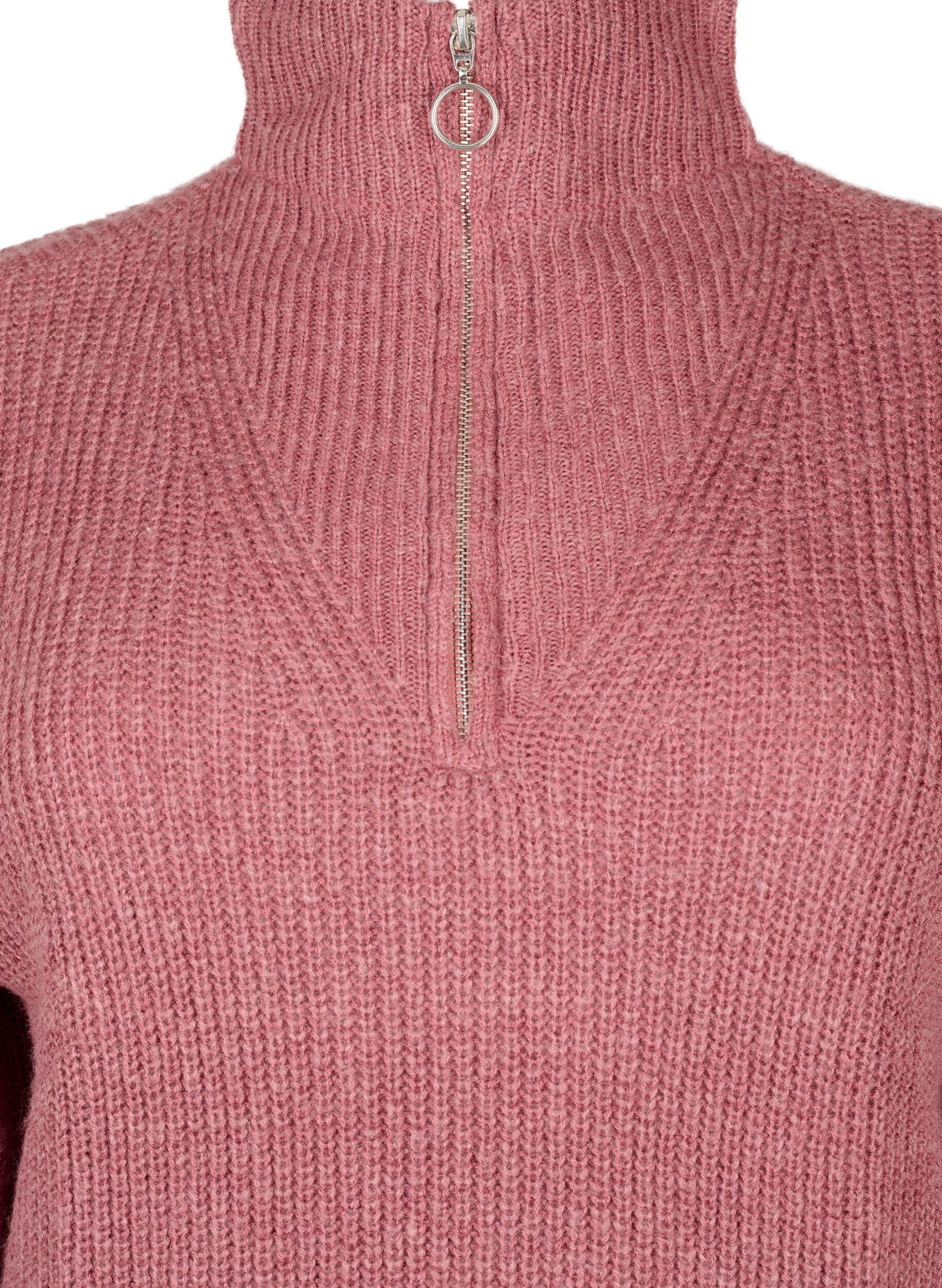 ZizziStrickpullover mit hohem Kragen und Rei&szlig;verschluss, Rot, Packshot image number 2